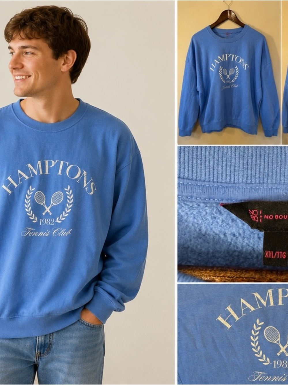 Vintage Hamptons Tennis Club Crewneck Sweatshirt Blue XXL - Picture 2 of 7